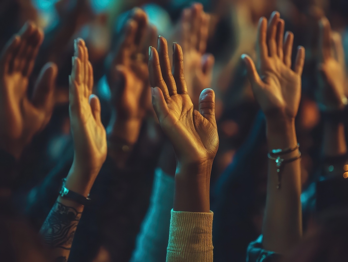 hands-raised-worship-sunday-morning-service Hands Raised in Worship During Sunday Morning Service ;hands, raised, worship, sunday, service, praise, spirituality, faith, devotion, religion, community, prayer, congregation, celebration, worshippers, reverence, ;Canon EF 35mm, f1. 8, photography, intricated details, high on details, ultra realistic, HD, HDR, 8K, real life --ar 4:3 --v 6.1 Job ID: ba5a7271-4aa1-4b36-bf45-68afce6fd1b0